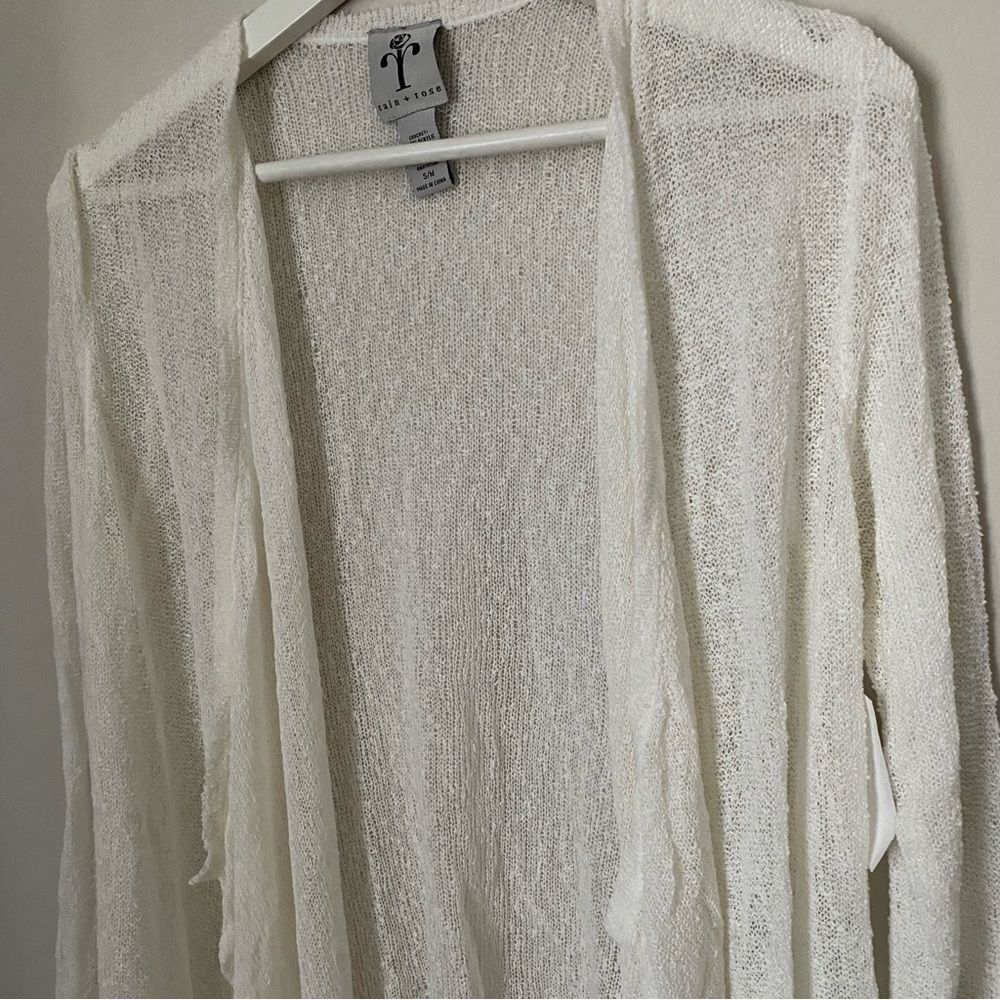 Rain + Rose Cardigan Sweater Whisper White Knit Lightweight Casual Neutral - Picture 2 of 9